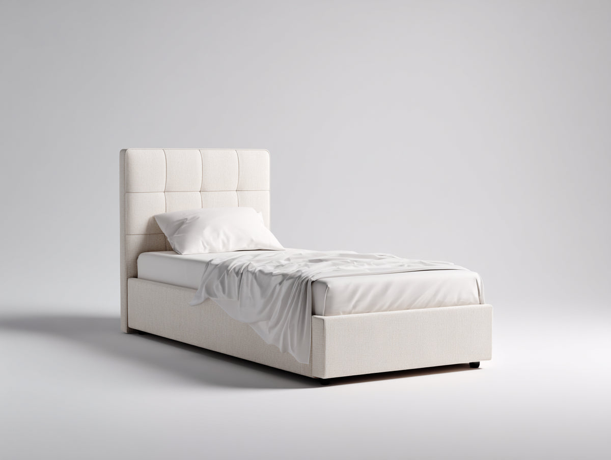 Lit simple - Tissu - 205x104x108 cm - Crème - Moderne