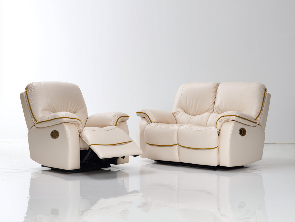 Ensemble de canapés - Cuir - 182 x 94 x 102 cm - Crème - Contemporain avec fonction relax