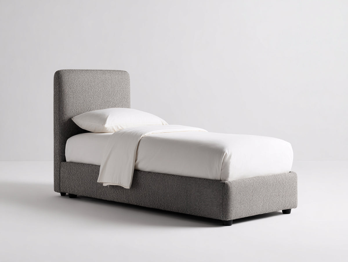 Lit simple - Tissu - 205x104x104 cm - Gris moyen - Moderne