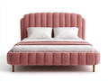 Lit double - Tissu-Bois-Métal - 218x184x126 cm - Rose corail-Or - Art déco contemporain