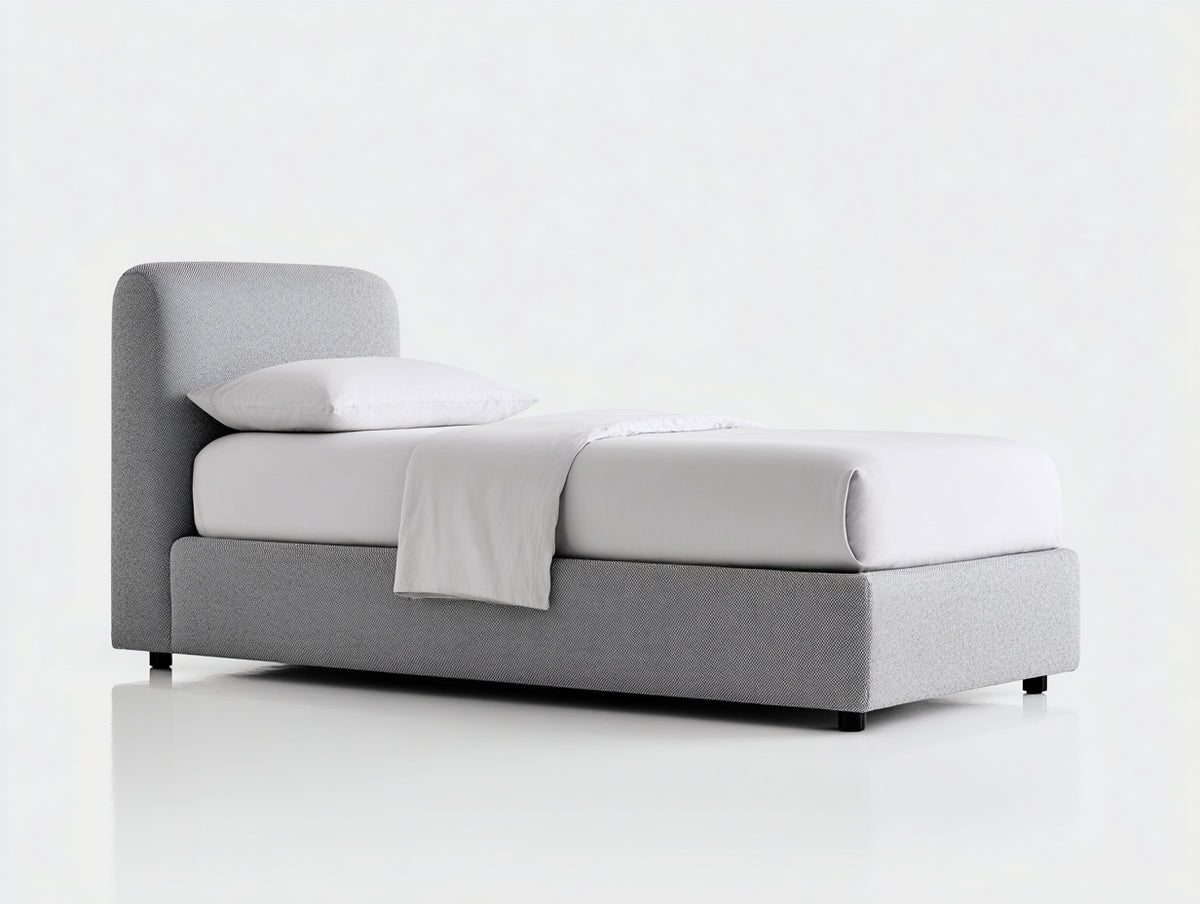 Lit simple - Tissu - 205x104x96 cm - Gris clair - Moderne