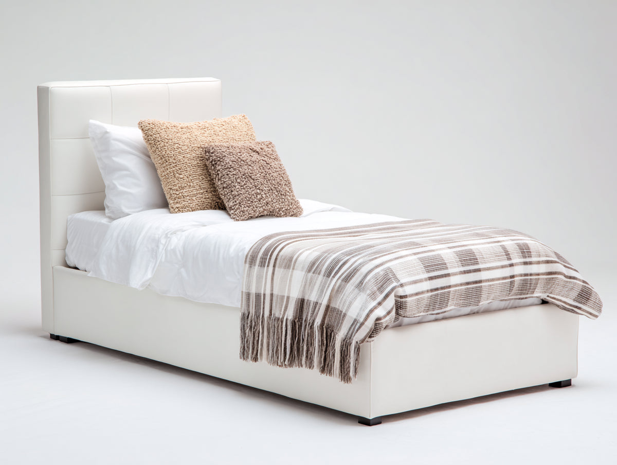 Lit simple - Similicuir - 204x103x108 cm - Ivoire - Moderne