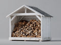 Abri à bûches-Bois-155x90x160 cm-Blanc-Gris-Style chalet