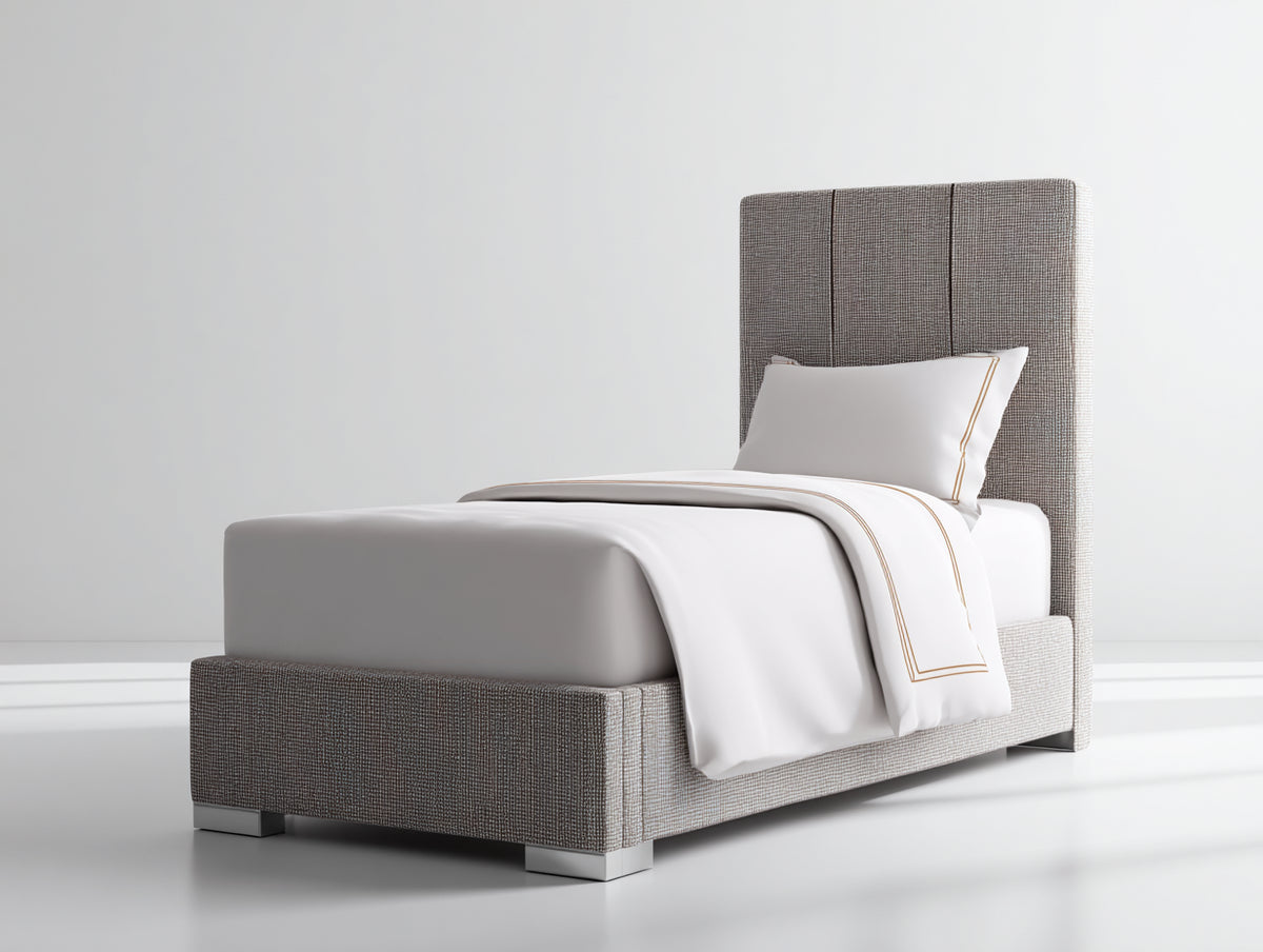 Lit simple - Tissu - 205x105x120 cm - Gris - Moderne