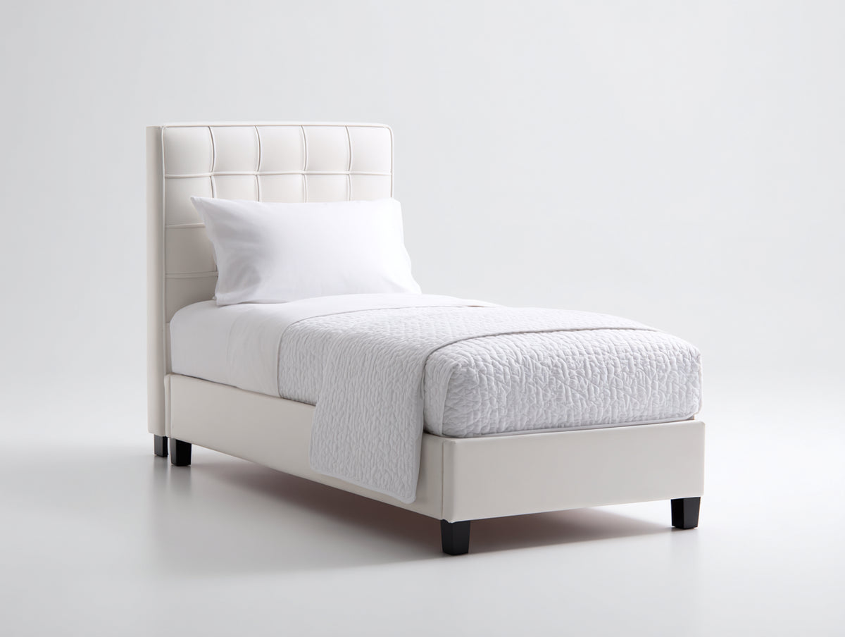Lit simple - Similicuir - 203x98x108 cm - Crème - Moderne
