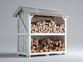Abri à bûches-Bois-165x75x180 cm-Blanc-Bois naturel-Style campagne