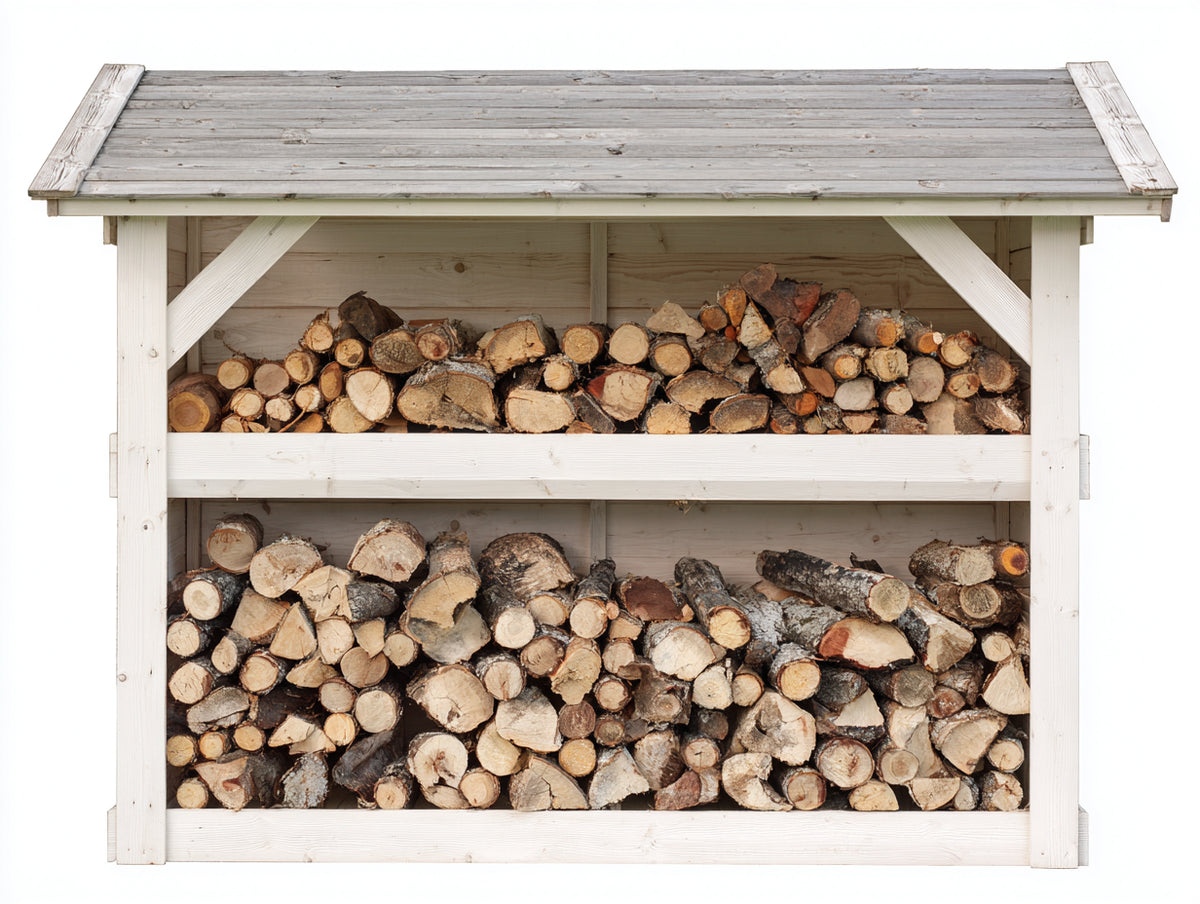 Abri à bûches-Bois-198x76x158 cm-Blanc-Gris-Style rustique