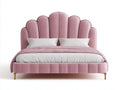 Lit double - Velours-Bois-Métal - 215x175x145 cm - Rose-Or - Art déco