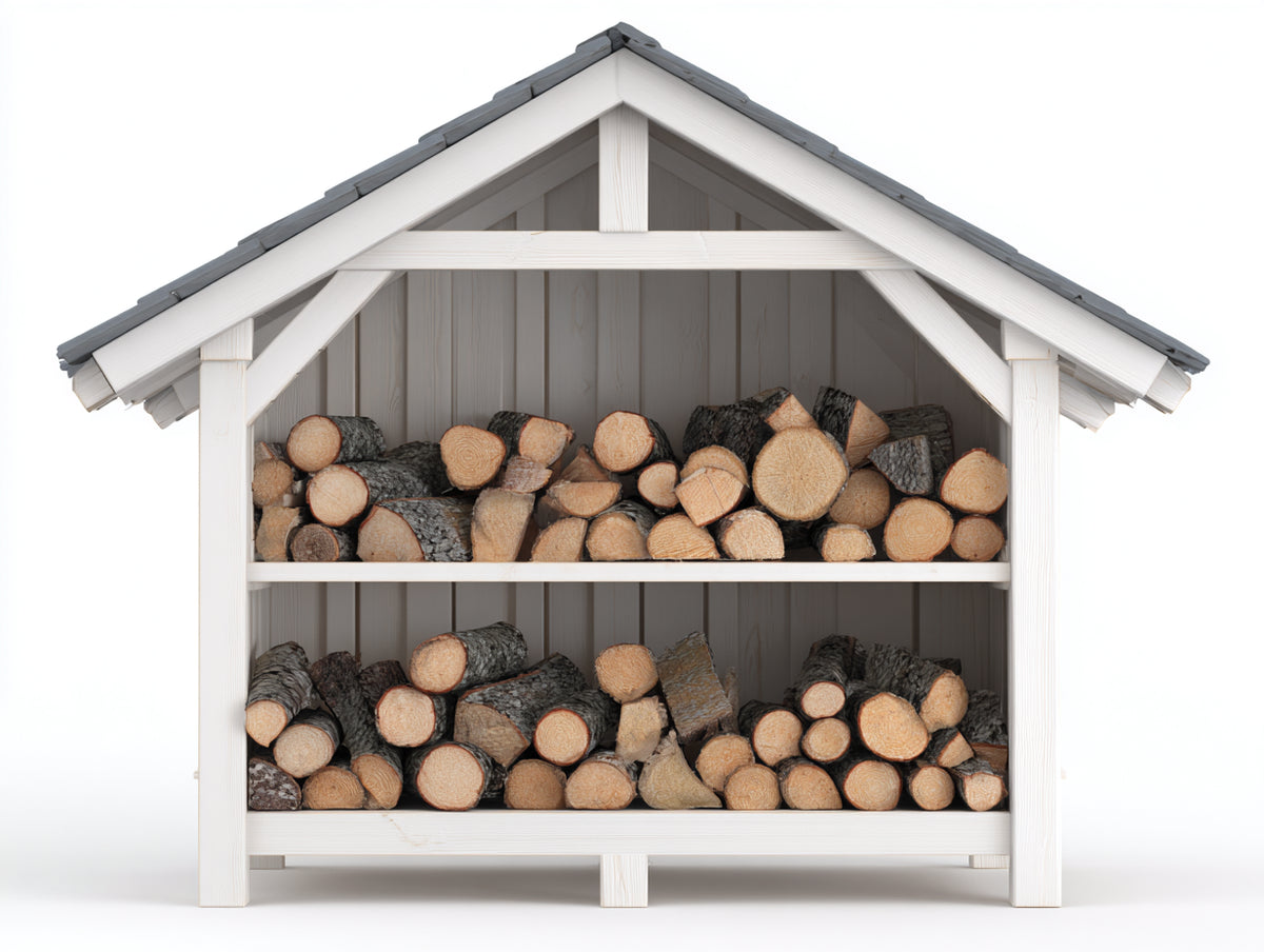 Abri à bûches-Bois-180x82x178 cm-Blanc-Gris-Style traditionnel