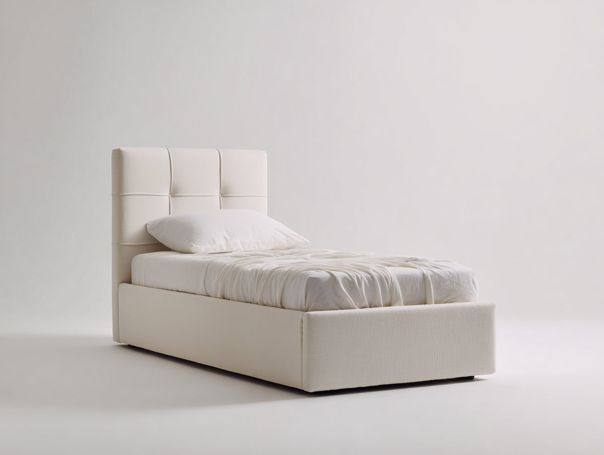 Lit simple - Tissu - 205x104x106 cm - Crème - Moderne