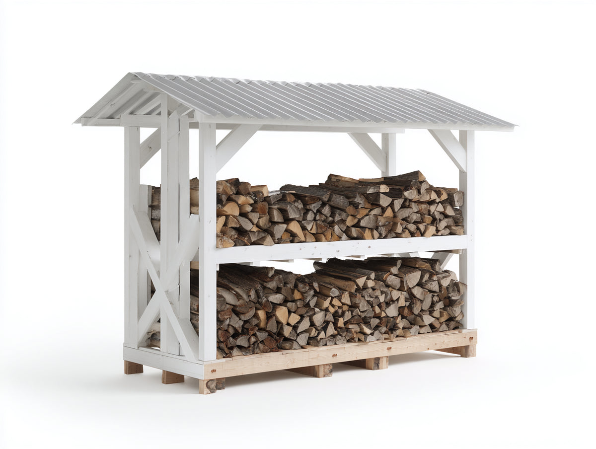 Abri à bûches-Bois-188x72x176 cm-Blanc-Style rustique