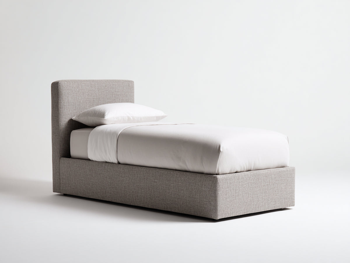Lit simple - tissu - 205 x 100 x 105 cm - gris clair - style moderne rembourré
