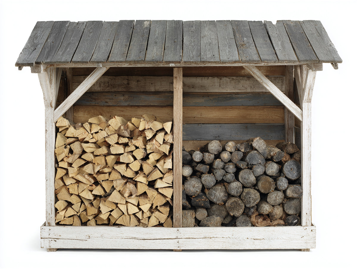 Abri à bûches-Bois-185x78x154 cm-Blanc-Gris-Marron-Style rustique