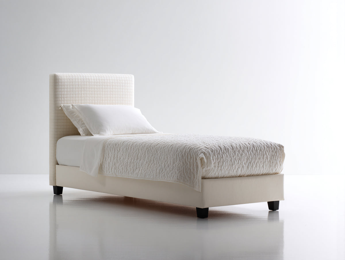 Lit simple - Tissu - 205x99x105 cm - Crème - Moderne