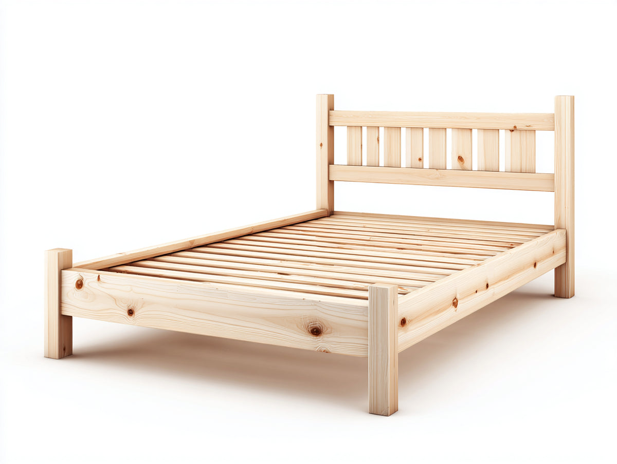 Lit double - Pin - 205x145x95 cm - Bois naturel - Rustique