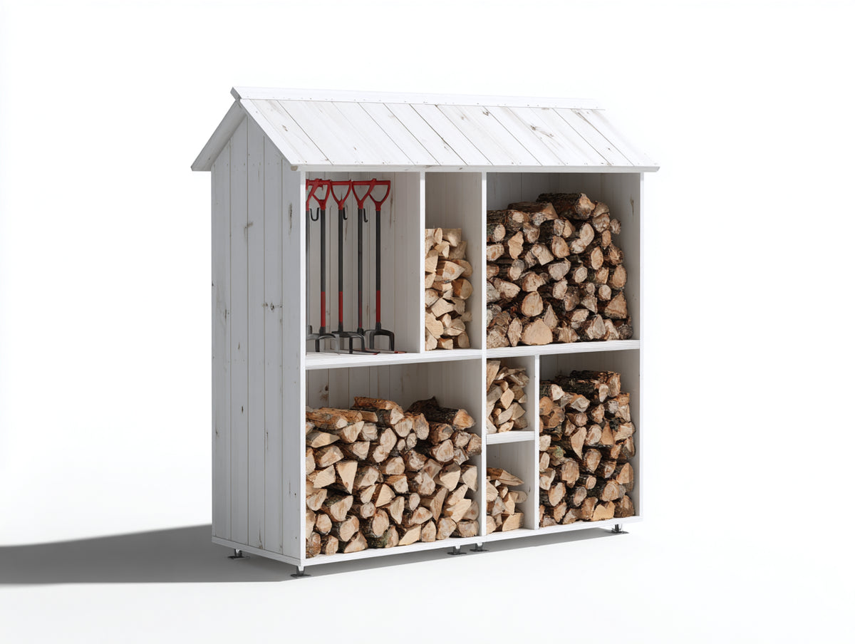 Abri à bûches-Bois-165x72x205 cm-Blanc-Style campagne