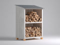 Abri à bûches-Bois-115x65x180 cm-Blanc-Gris-Style moderne