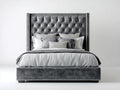 Lit double - Velours-Bois - 216x174x152 cm - Gris - Capitonné classique