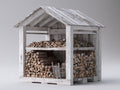 Abri à bûches-Bois-152x88x174 cm-Blanc vieilli-Style vintage