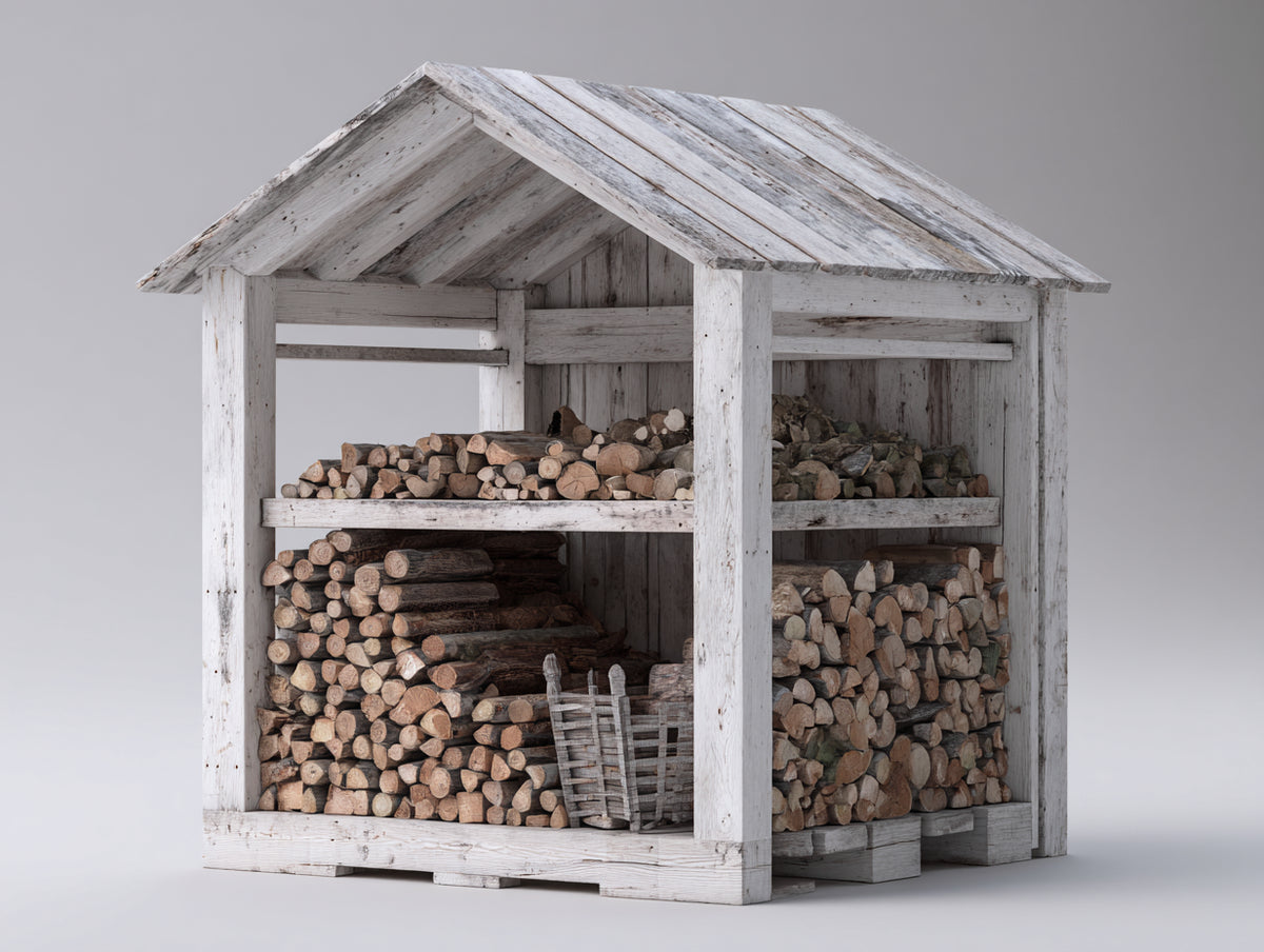 Abri à bûches-Bois-152x88x174 cm-Blanc vieilli-Style vintage
