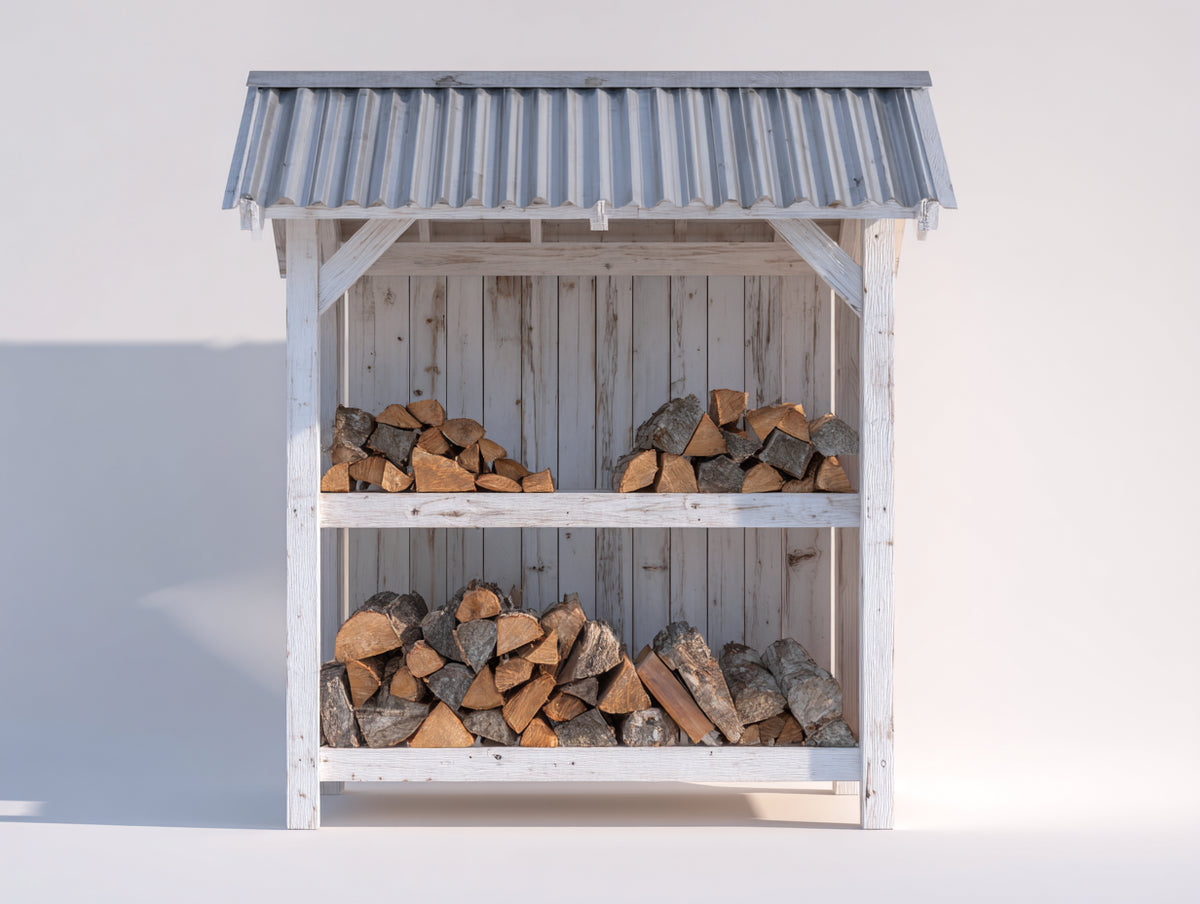 Abri à bûches-Bois-158x68x176 cm-Blanc-Gris-Style traditionnel
