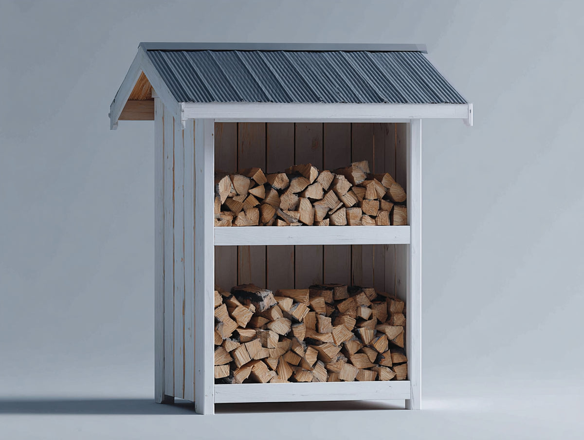 Abri à bûches-Bois-135x72x178 cm-Blanc-Gris-Style chalet