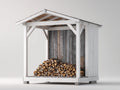 Abri à bûches-Bois-175x92x185 cm-Blanc-Gris-Marron-Style rustique