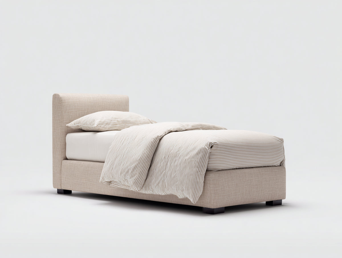 Lit simple - Tissu - 204x102x88 cm - Beige - Moderne