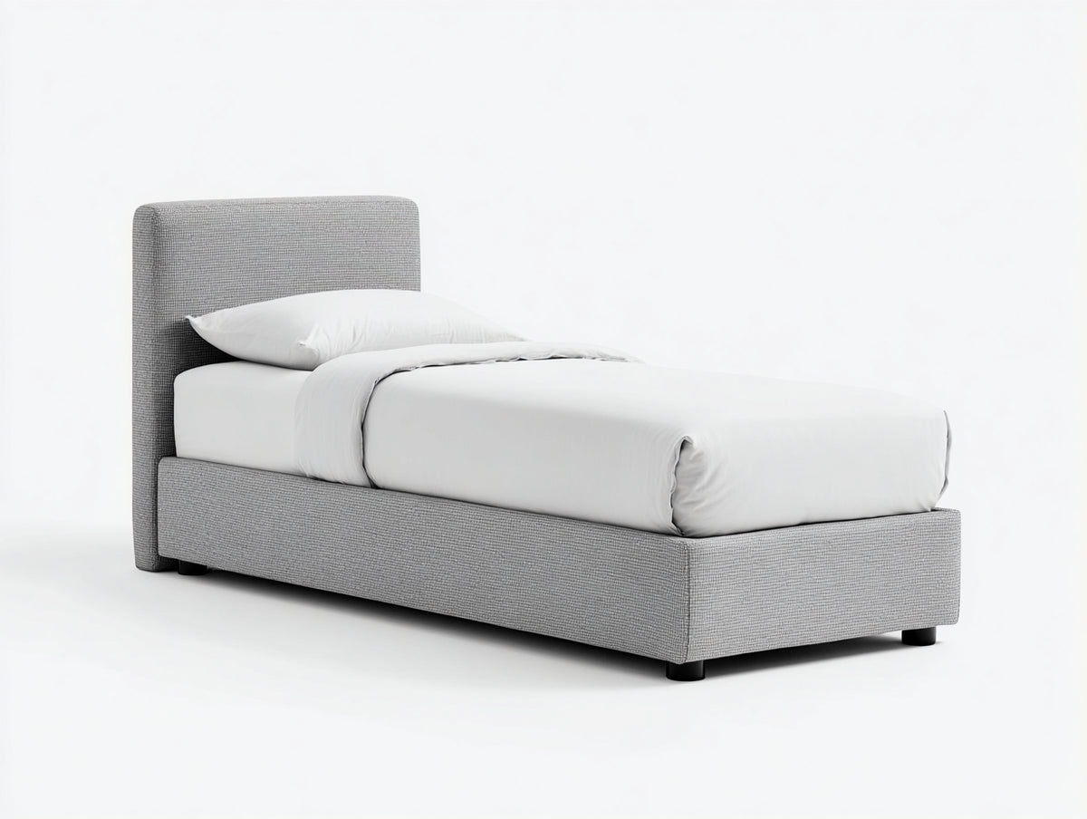 Lit simple - Tissu - 205x104x98 cm - Gris clair - Moderne