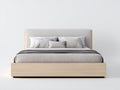 Lit double - Bois-Tissu - 215x180x105 cm - Bois clair-Beige - Moderne minimaliste