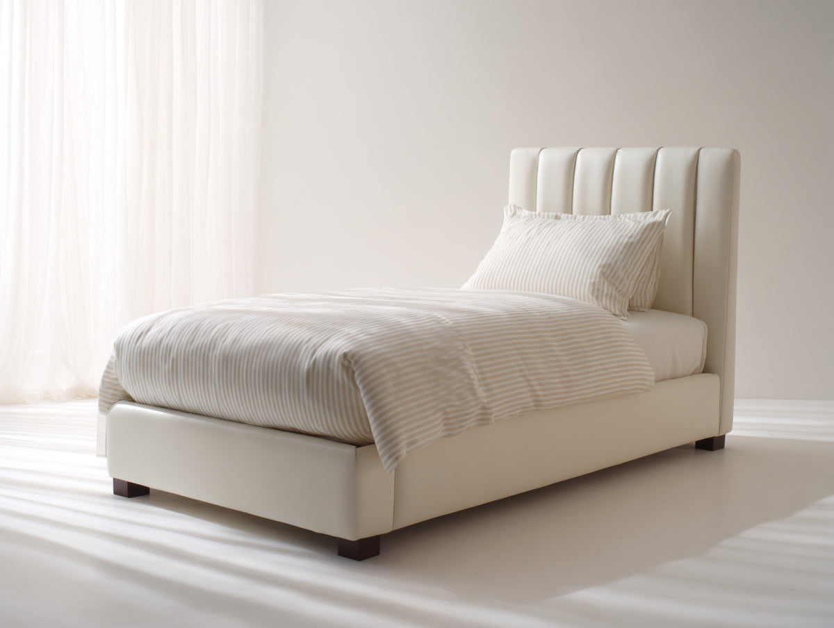 Lit simple - Similicuir - 204x104x110 cm - Crème - Moderne