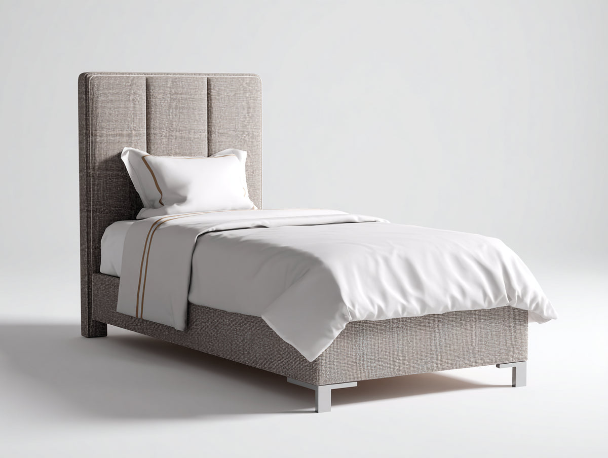 Lit simple - Tissu - 205x105x120 cm - Beige taupe - Moderne