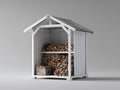 Abri à bûches-Bois-150x90x190 cm-Blanc-Gris-Style rustique