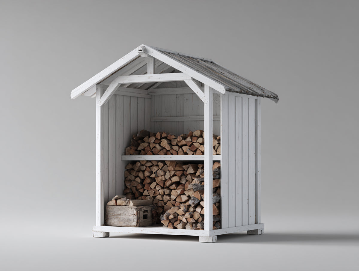 Abri à bûches-Bois-150x90x190 cm-Blanc-Gris-Style rustique