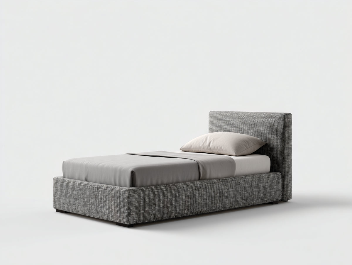 Lit simple - Tissu - 205x105x96 cm - Gris moyen - Moderne