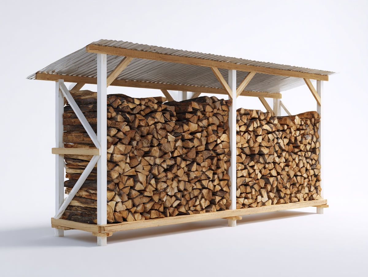 Abri à bûches-Bois-280x95x185 cm-Blanc-Bois naturel-Style rustique