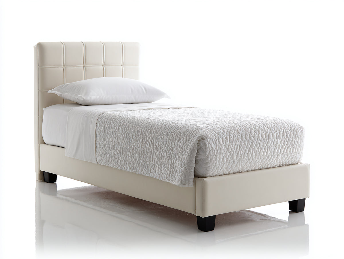 Lit simple - Similicuir - 203x98x108 cm - Crème - Moderne