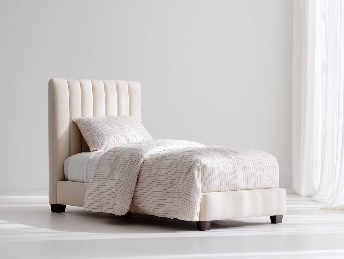 Lit simple - Similicuir - 205x104x112 cm - Crème - Moderne
