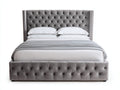 Lit double - Velours-Bois-Métal - 218x178x145 cm - Gris - Capitonné classique
