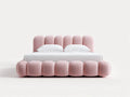 Lit double - Tissu-Bois - 225x205x110 cm - Rose poudré - Contemporain organique