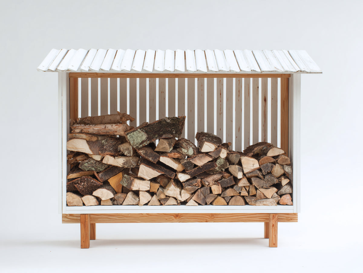 Abri à bûches-Bois-160x70x148 cm-Blanc-Bois naturel-Style rustique
