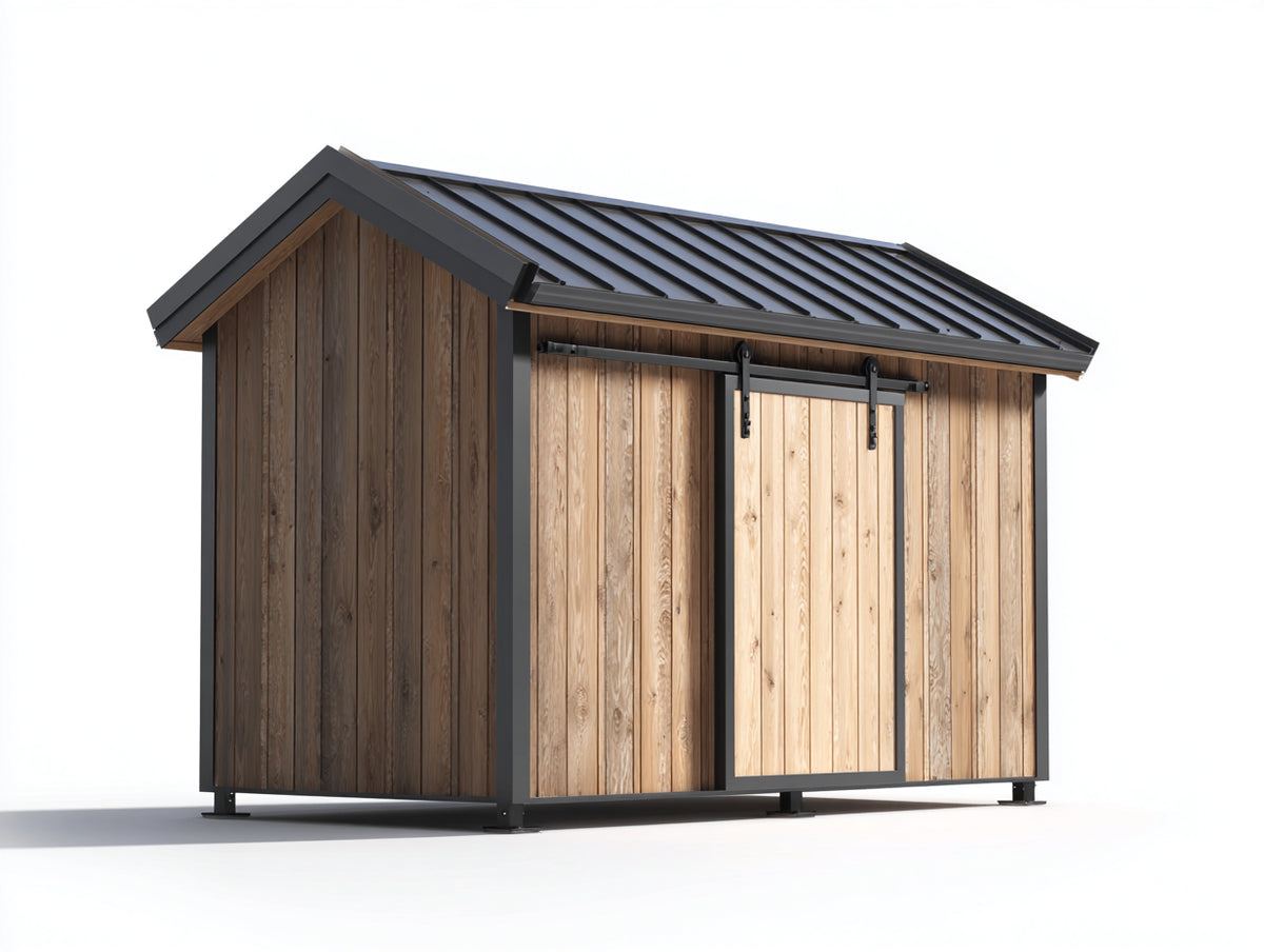 Abri de jardin-Bois-250x190x240 cm-Bois naturel-Noir-Style rustique